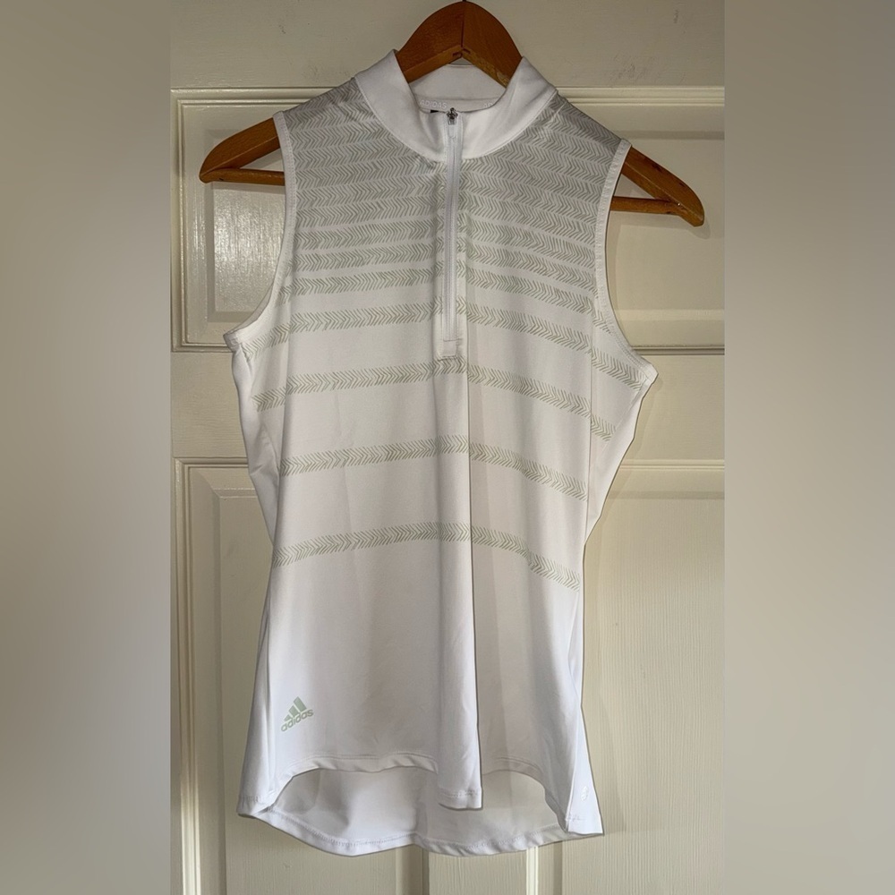 adidas White Sleeveless Zip-Front Tank Top